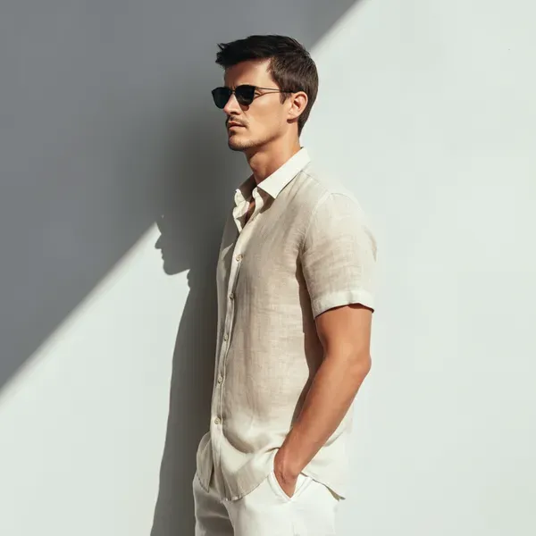 Featherlight_Beige_Half_Sleeve_Linen_Shirt_Men