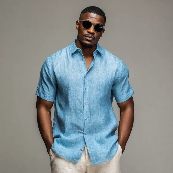 Cool_Comfort_Aqua_Blue_Half_Sleeve_Linen_Shirt
