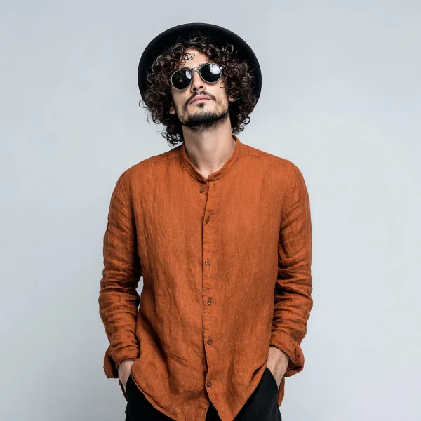 Stitchwa_Men_S_Pumpkin_Brown_Pure_Linen_Mandarin_Collar_Shirt