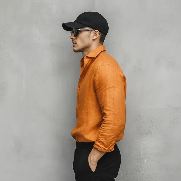 Signature_Ochre_Orange_Gray_100_Pure_Linen_Shirt