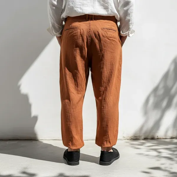 Rust_Pure_Linen_Resort_Beach_Wear_Trouser_For_Men