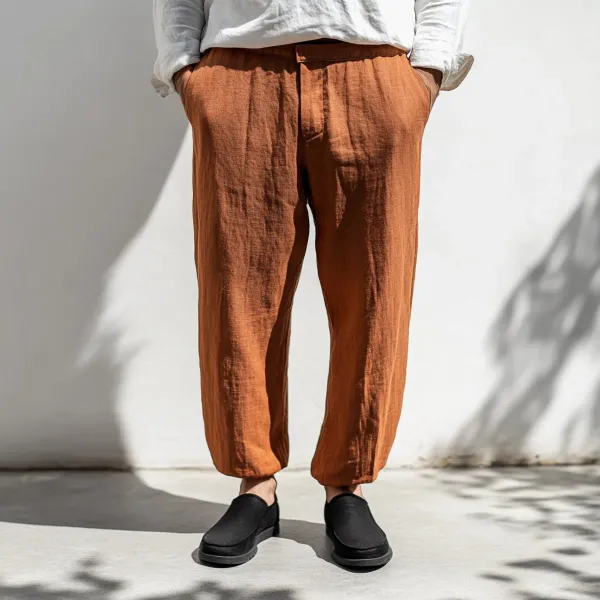 Rust_Pure_Linen_Resort_Beach_Wear_Trouser_For_Men