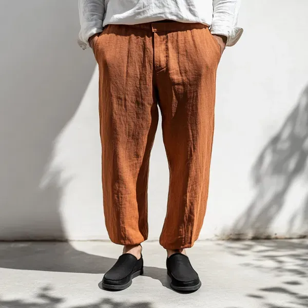 Rust_Pure_Linen_Resort_Beach_Wear_Trouser_For_Men