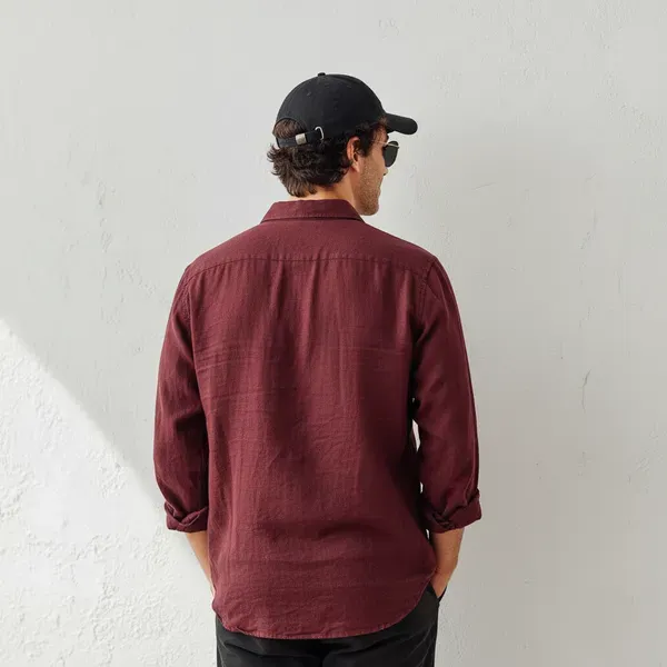 Burgundy_Pure_Linen_Shirt_For_Men