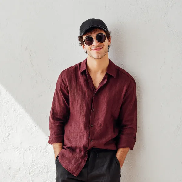 Burgundy_Pure_Linen_Shirt_For_Men