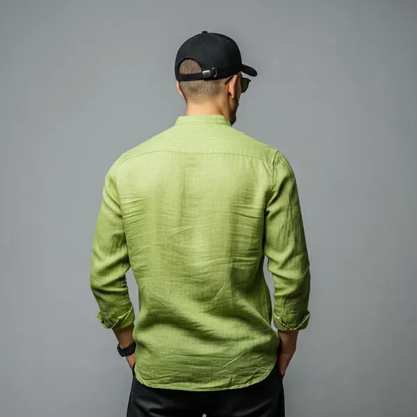 Classic_Light_Green_Pure_Linen_Mandarin_Collar_Shirt_For_Men_S