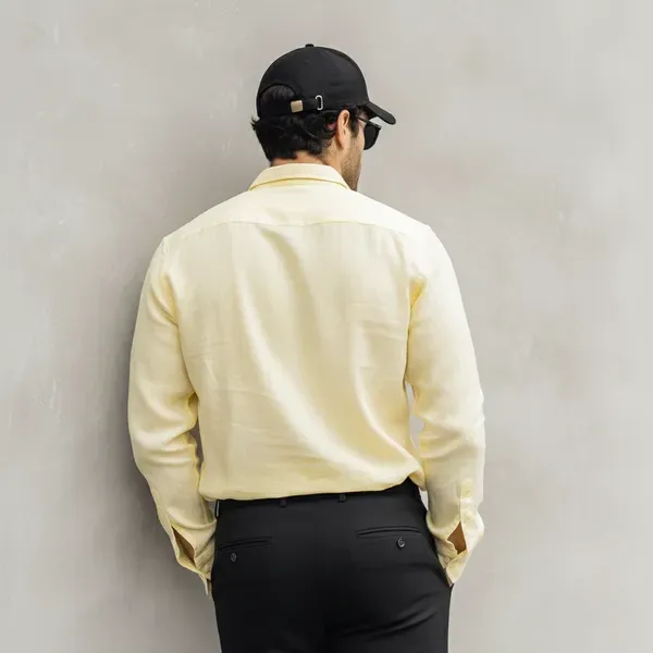Stitchwa_Men_S_Buttercup_Yellow_Pure_100_Linen_Shirt