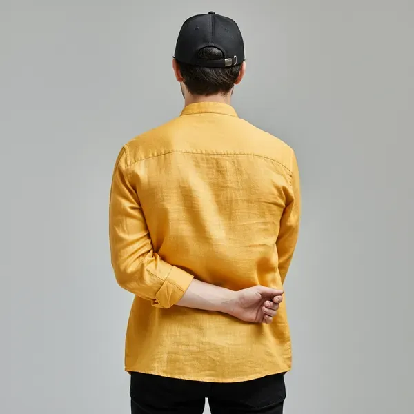 Classic_Mustard_Yellow_Pure_100_Linen_Mandarin_Collar_Shirt_For_Men_S