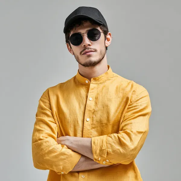 Classic_Mustard_Yellow_Pure_100_Linen_Mandarin_Collar_Shirt_For_Men_S