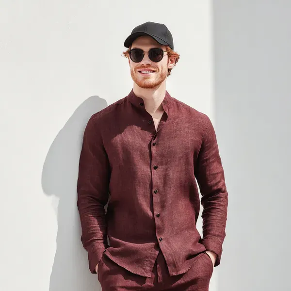 Oxblood_Pure_Linen_Shirt_For_Men