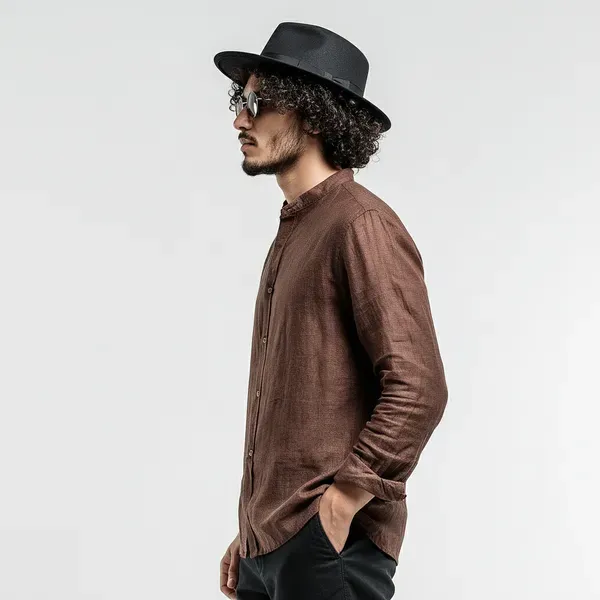 Men_S_Light_Brown_Pure_100_Linen_Mandarin_Collar_Shirt