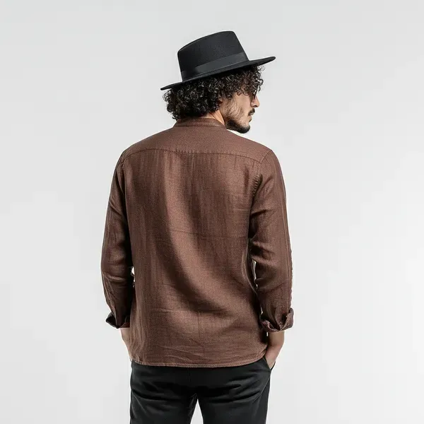 Men_S_Light_Brown_Pure_100_Linen_Mandarin_Collar_Shirt