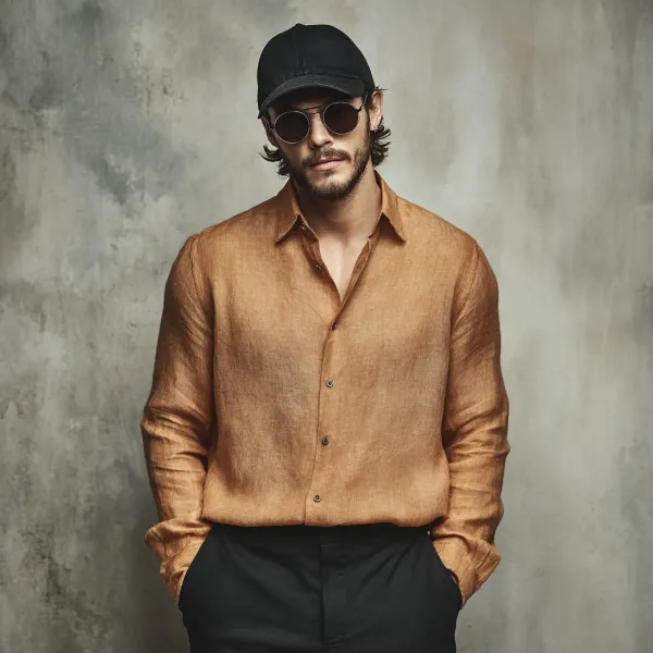 Men_S_Sand_Yellow_100_Pure_Linen_Shirt