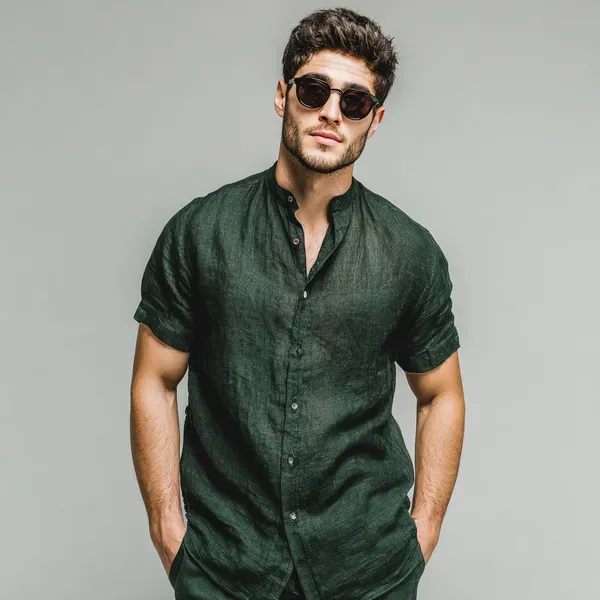 Stitchwa_S_Men_S_Forest_Green_Half_Sleeve_Linen_Shirt