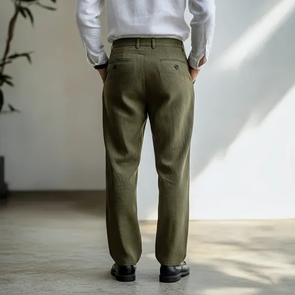 Olive_Green_Pure_Linen_Resort_Beach_Wear_Trouser_For_Men
