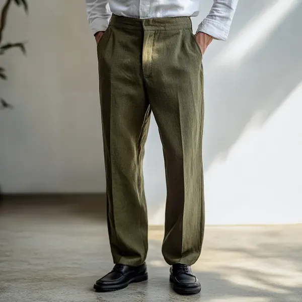 Olive_Green_Pure_Linen_Resort_Beach_Wear_Trouser_For_Men