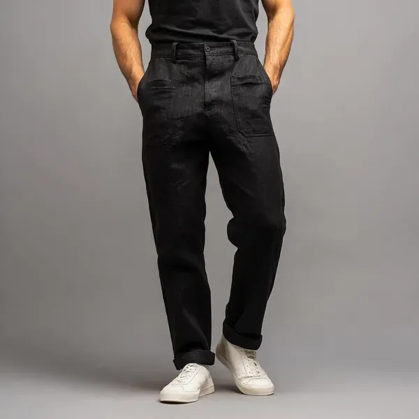 Black_Pure_Linen_Resort_Beach_Wear_Trouser_For_Men