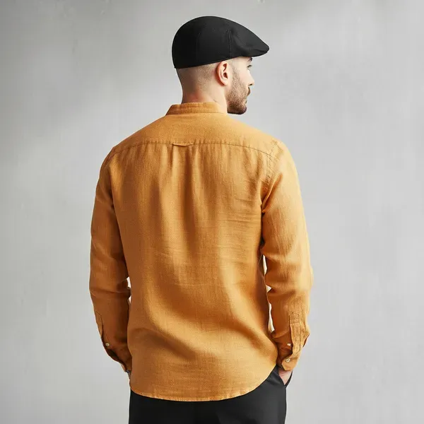 Classic_Honey_Yellow_Pure_100_Linen_Mandarin_Collar_Shirt_For_Men_S