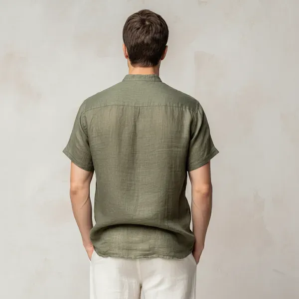 The_Versatile_Olive_Green_Half_Sleeve_Linen_Shirt_For_Men