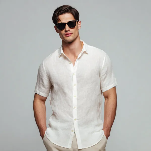 Lightweight_Half_Sleeve_Off_White_Linen_Shirt_Men