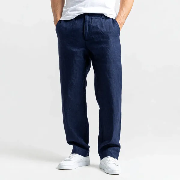 Navy_Blue_Pure_Linen_Resort_Beach_Wear_Trouser_For_Men
