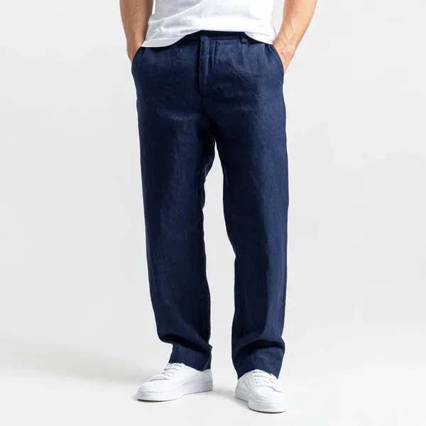Navy_Blue_Pure_Linen_Resort_Beach_Wear_Trouser_For_Men