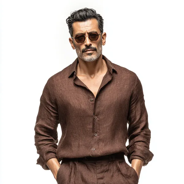 Chocolate_Brown_Pure_Linen_Shirt_For_Men