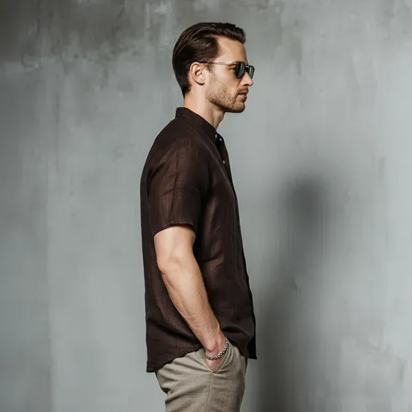 Stitchwa_Rich_Brown_Half_Sleeve_Linen_Shirt_For_Men