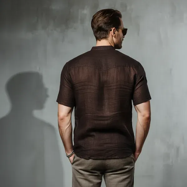 Stitchwa_Rich_Brown_Half_Sleeve_Linen_Shirt_For_Men