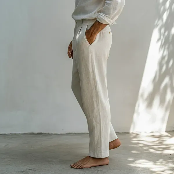 Ivory_Pure_Linen_Resort_Beach_Wear_Trouser_For_Men