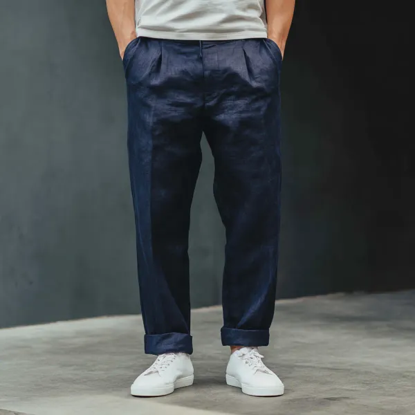 Midnight_Blue_100_European_Linen_Tailored_Pants_Men