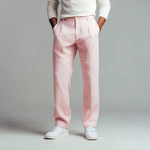 The_Linear_Salmon_Pink_Pure_Linen_Pant_For_Men