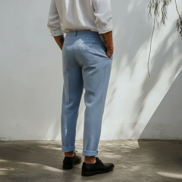 Sky_Blue_Pure_Linen_Resort_Beach_Wear_Trouser_For_Men
