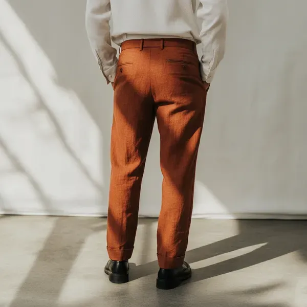 Rust_Pure_Linen_Resort_Beach_Wear_Trouser_For_Men