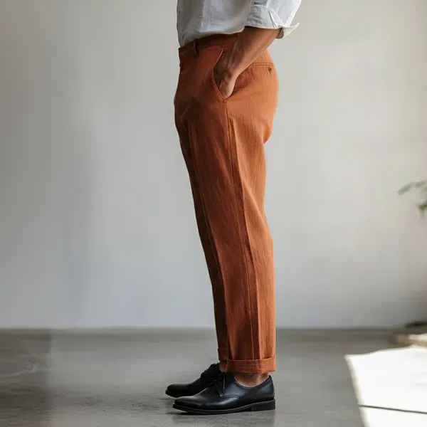 Rust_Pure_Linen_Resort_Beach_Wear_Trouser_For_Men