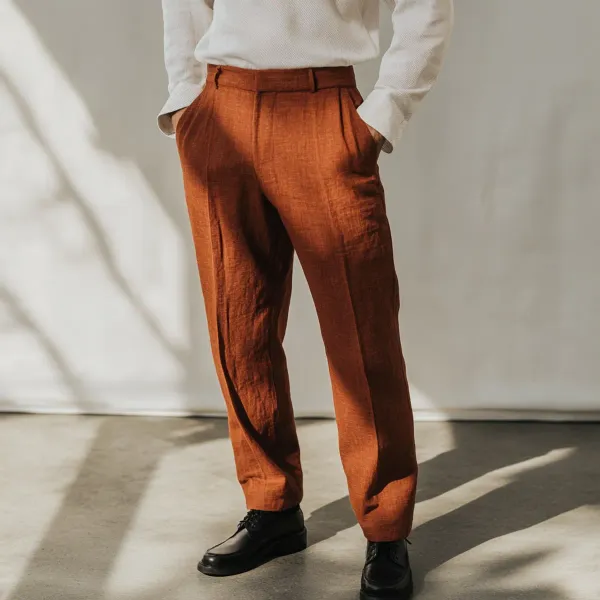 Rust_Pure_Linen_Resort_Beach_Wear_Trouser_For_Men