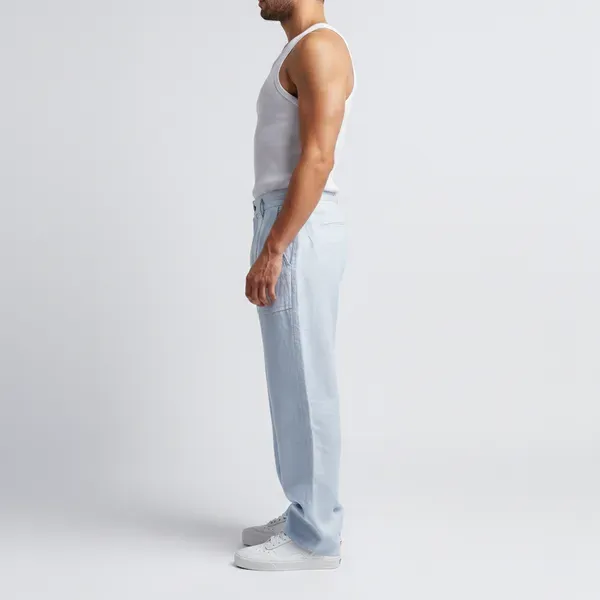 Ice_Blue_Pure_Linen_Resort_Beach_Wear_Trouser_For_Men