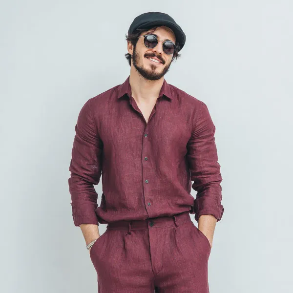 Deep_Maroon_Pure_Linen_Shirt_For_Men