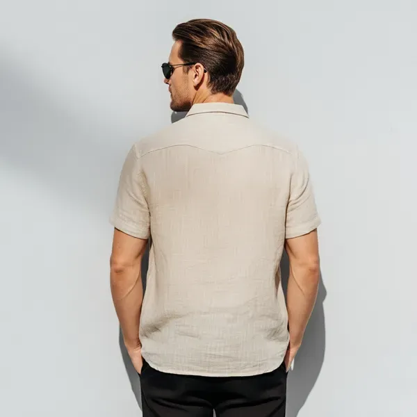 Stitchwa_Khaki_Half_Sleeve_Linen_Shirt_For_Men