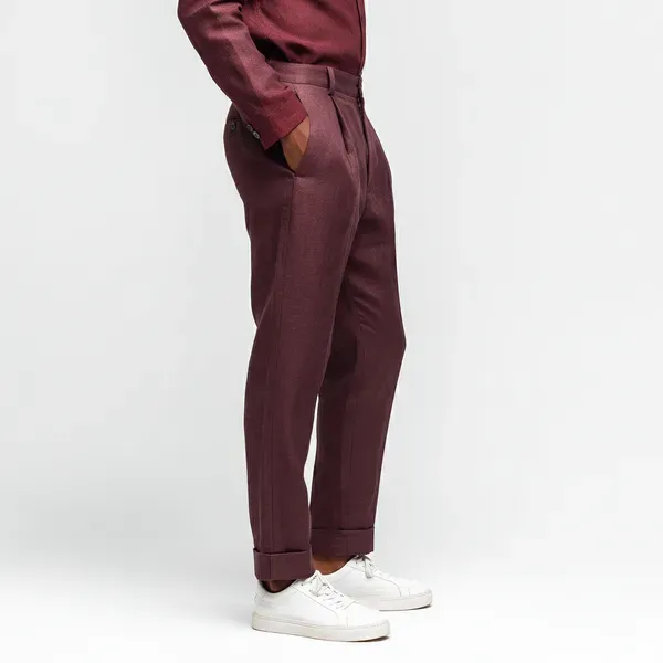 Wine_100_European_Linen_Tailored_Pants_Men