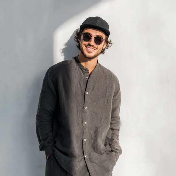 Dark_Gray_Pure_Linen_Shirt_For_Men
