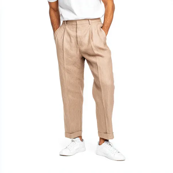 Camel_Beige_Pure_Linen_Resort_Beach_Wear_Trouser_For_Men