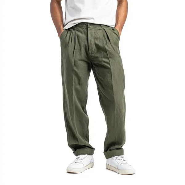 Military_Green_Pure_Linen_Resort_Beach_Wear_Trouser_For_Men