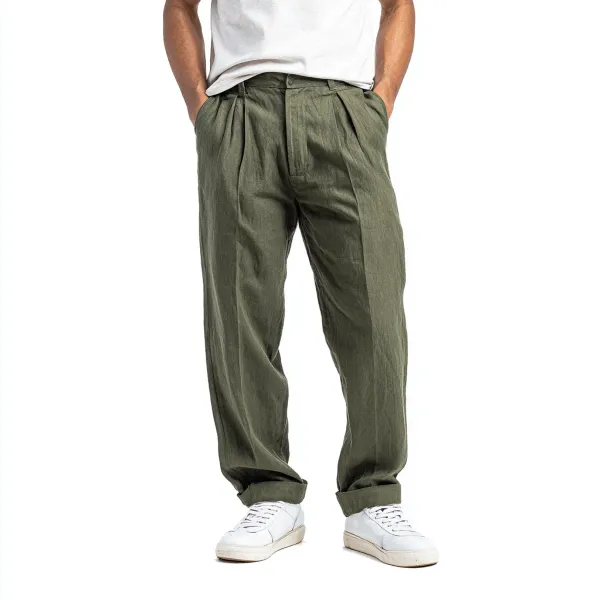 Military_Green_Pure_Linen_Resort_Beach_Wear_Trouser_For_Men