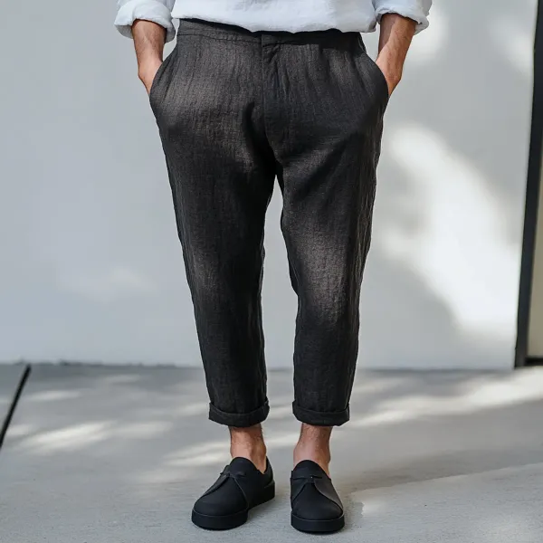 Dark_Charcoal_Gray_Pure_Linen_Resort_Beach_Wear_Trouser_For_Men