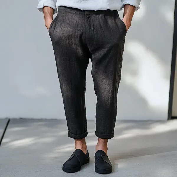 Dark_Charcoal_Gray_Pure_Linen_Resort_Beach_Wear_Trouser_For_Men