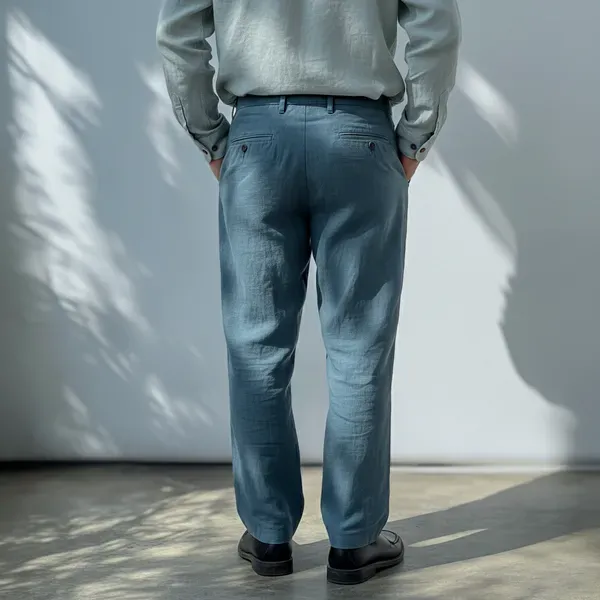 Denim_Blue_Pure_Linen_Resort_Beach_Wear_Trouser_For_Men