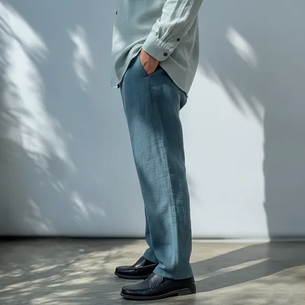 Denim_Blue_Pure_Linen_Resort_Beach_Wear_Trouser_For_Men