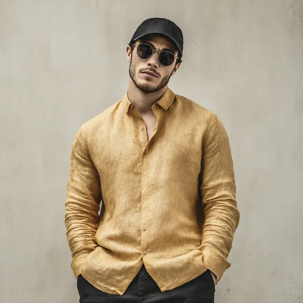 Stitchwa_Men_S_Prime_Yellow_Pure_100_Linen_Shirt