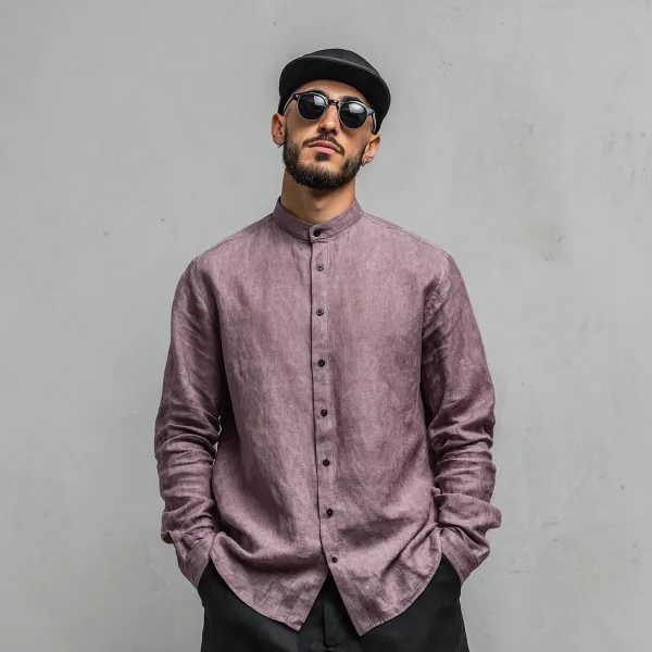 Men_S_Rich_Light_Purple_100_Pure_Linen_Mandarin_Collar_Shirt